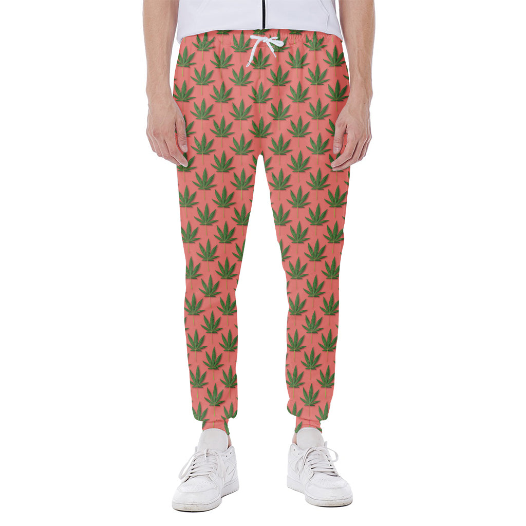 Green And Pink Cannabis Leaf Print Scuba Joggers