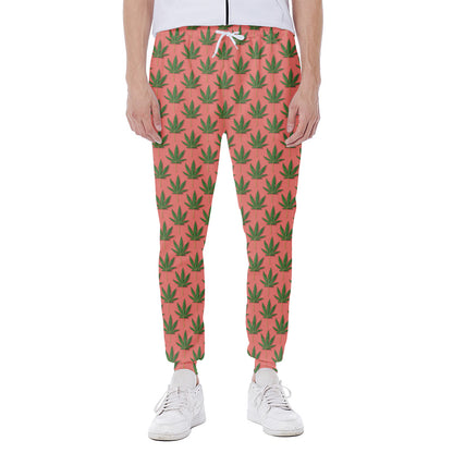 Green And Pink Cannabis Leaf Print Scuba Joggers