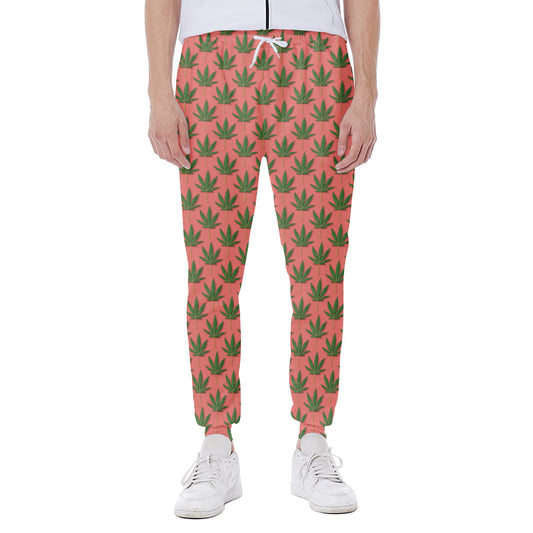 Green And Pink Cannabis Leaf Print Scuba Joggers