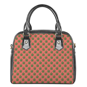 Green And Pink Cannabis Leaf Print Shoulder Handbag