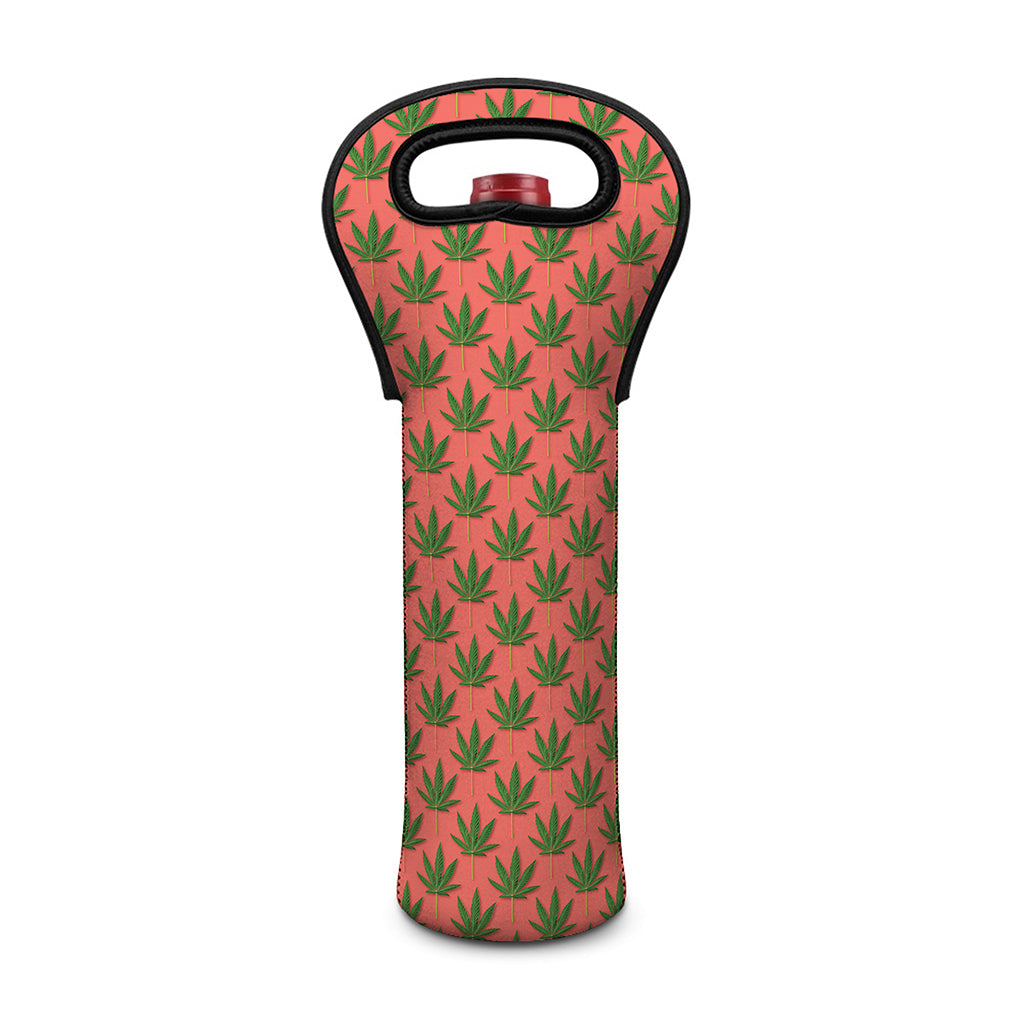 Green And Pink Cannabis Leaf Print Single Neoprene Wine Tote