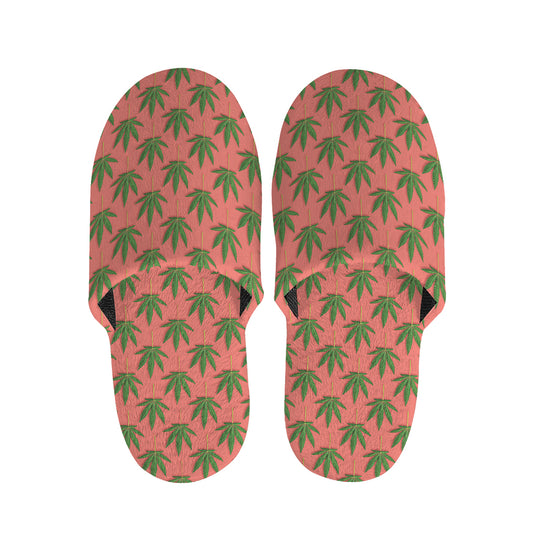 Green And Pink Cannabis Leaf Print Slippers