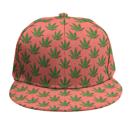 Green And Pink Cannabis Leaf Print Snapback Cap