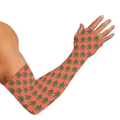 Green And Pink Cannabis Leaf Print Sun Protection Arm Sleeves