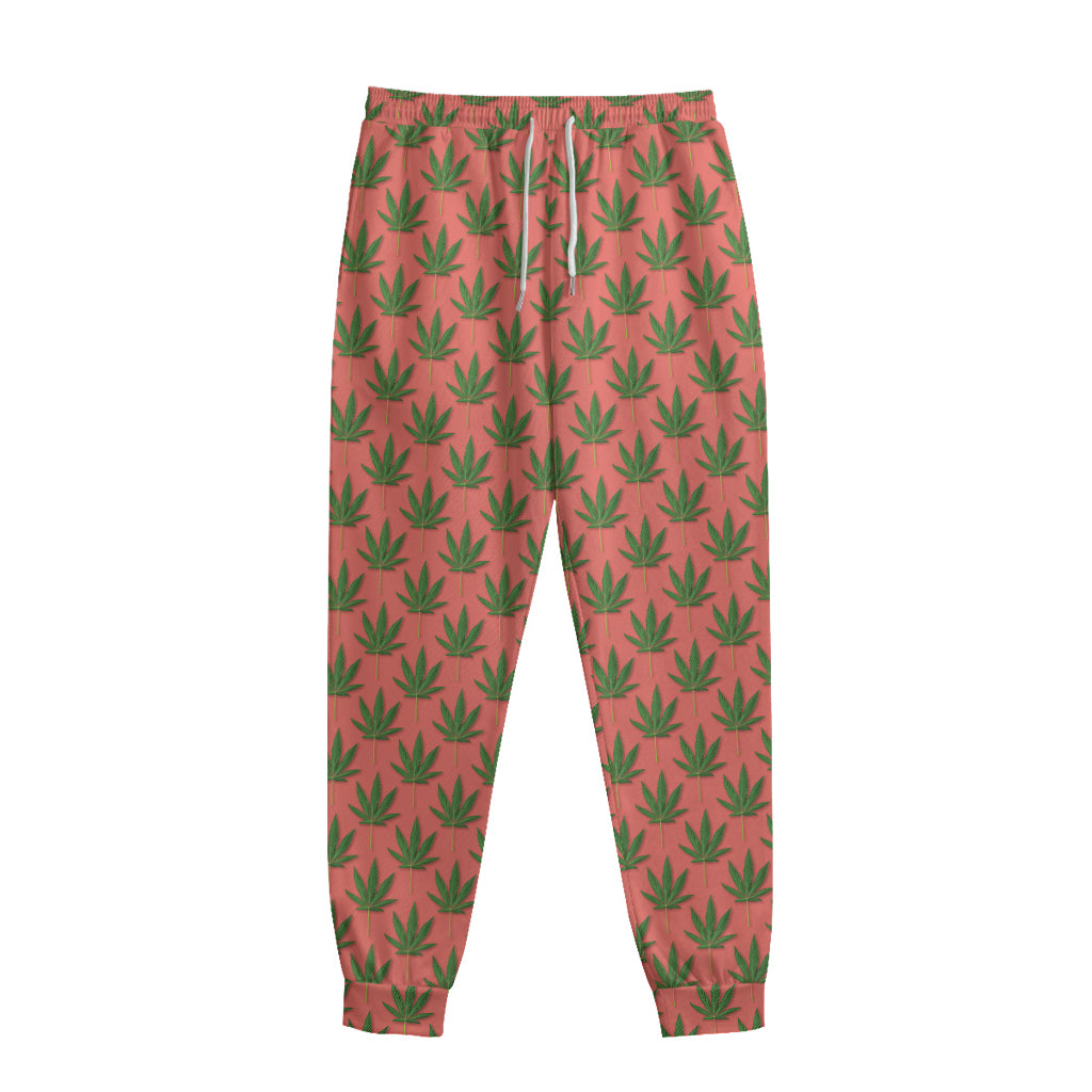 Green And Pink Cannabis Leaf Print Sweatpants