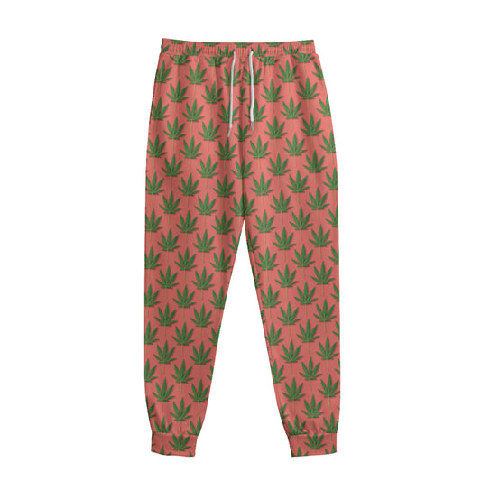 Green And Pink Cannabis Leaf Print Sweatpants