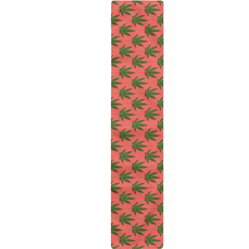 Green And Pink Cannabis Leaf Print Table Runner