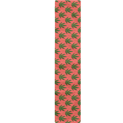 Green And Pink Cannabis Leaf Print Table Runner