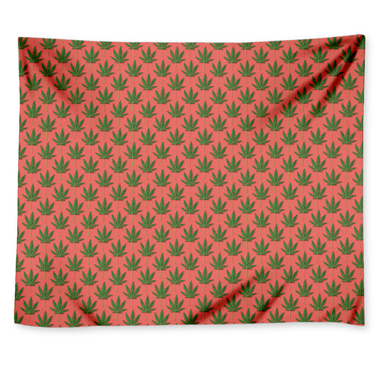 Green And Pink Cannabis Leaf Print Tapestry