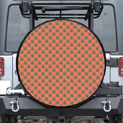 Green And Pink Cannabis Leaf Print Tire Cover