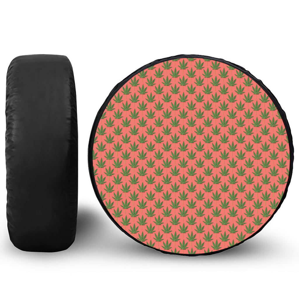 Green And Pink Cannabis Leaf Print Tire Cover