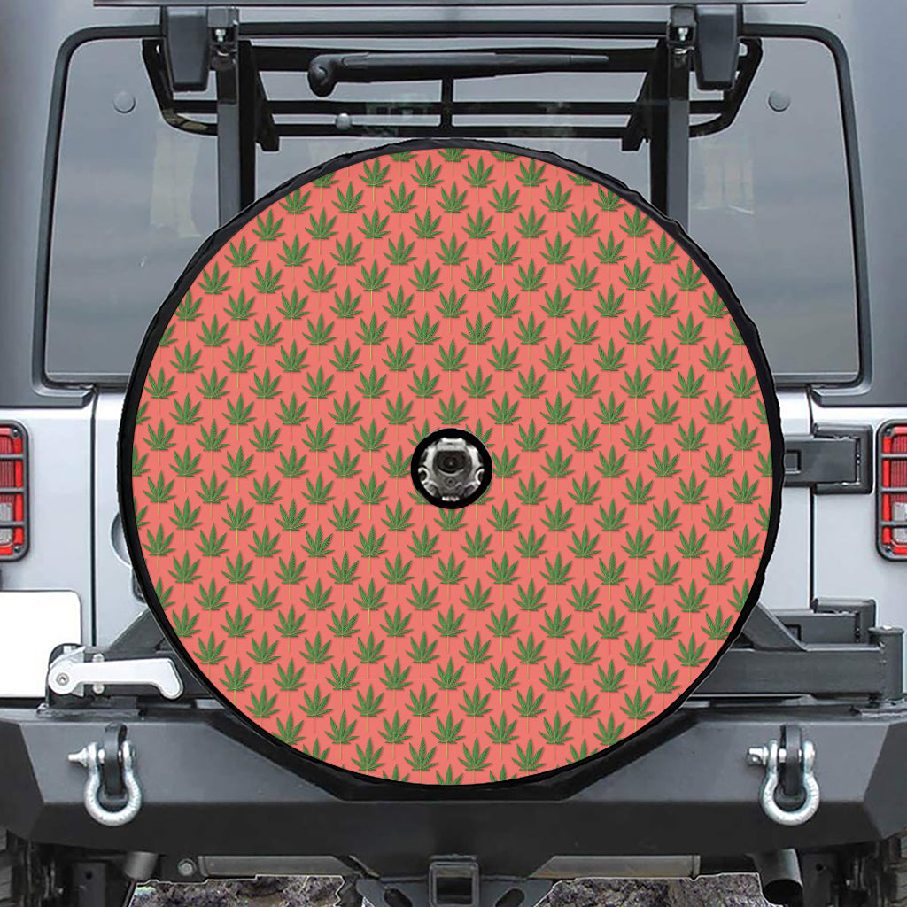 Green And Pink Cannabis Leaf Print Tire Cover With Camera Hole