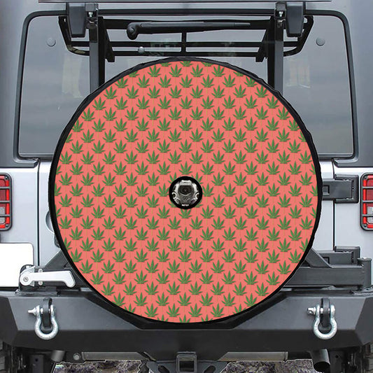 Green And Pink Cannabis Leaf Print Tire Cover With Camera Hole