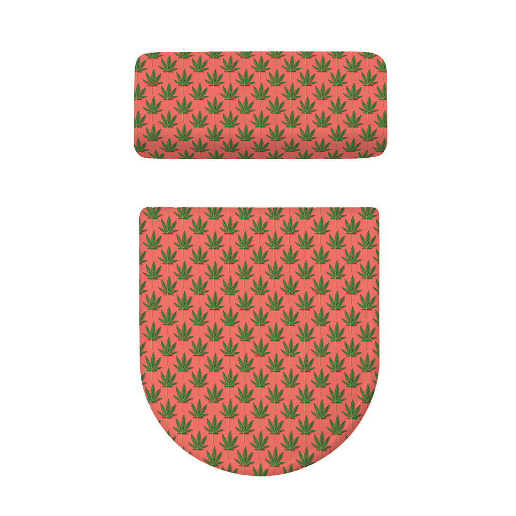 Green And Pink Cannabis Leaf Print Toilet Lid And Tank Cover Set
