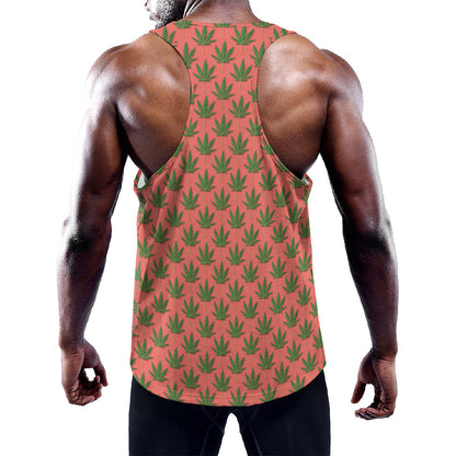Green And Pink Cannabis Leaf Print Training Tank Top