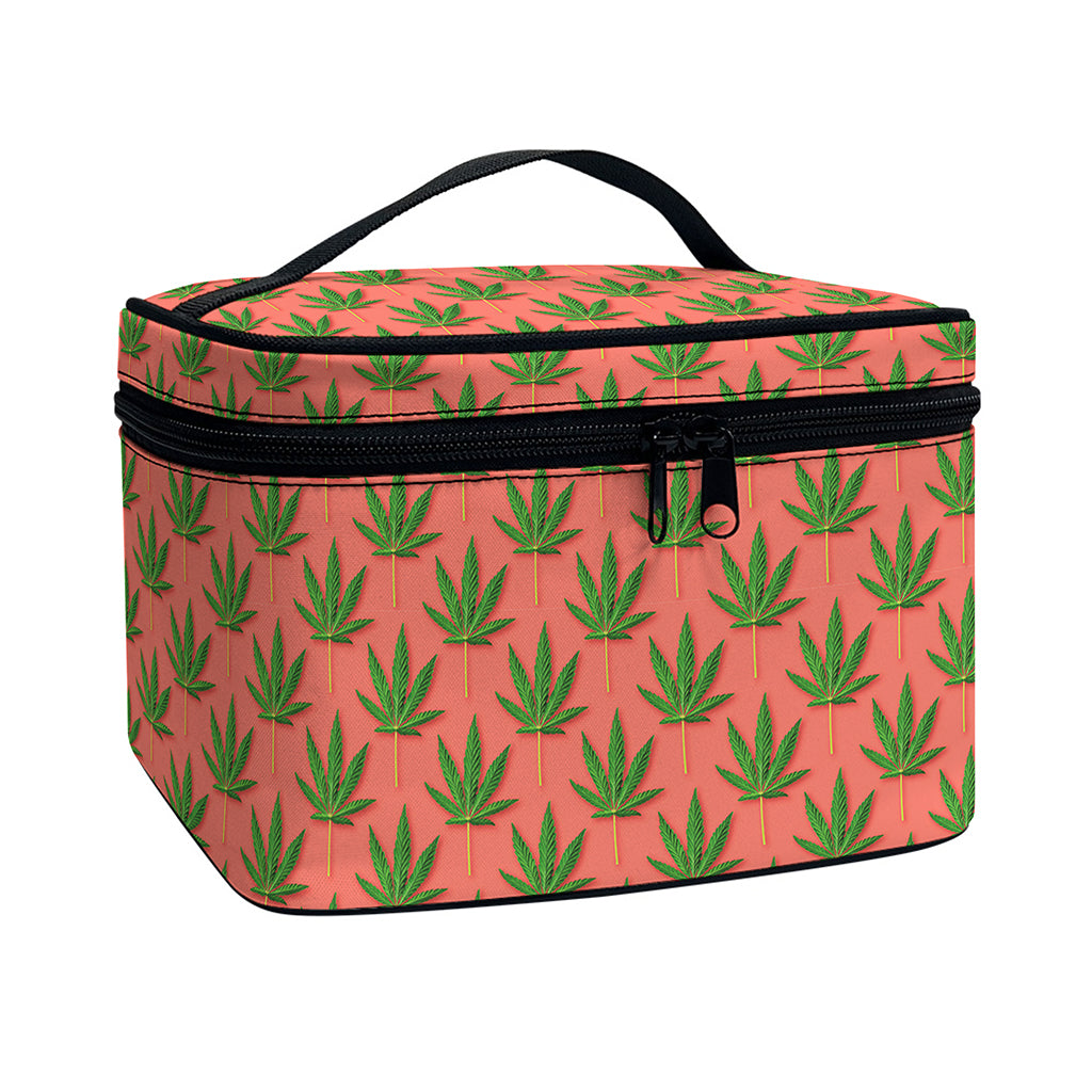 Green And Pink Cannabis Leaf Print Travel Makeup Bag