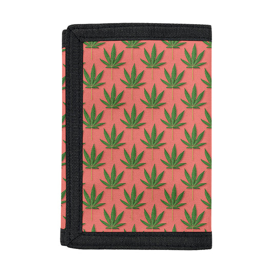 Green And Pink Cannabis Leaf Print Trifold Wallet