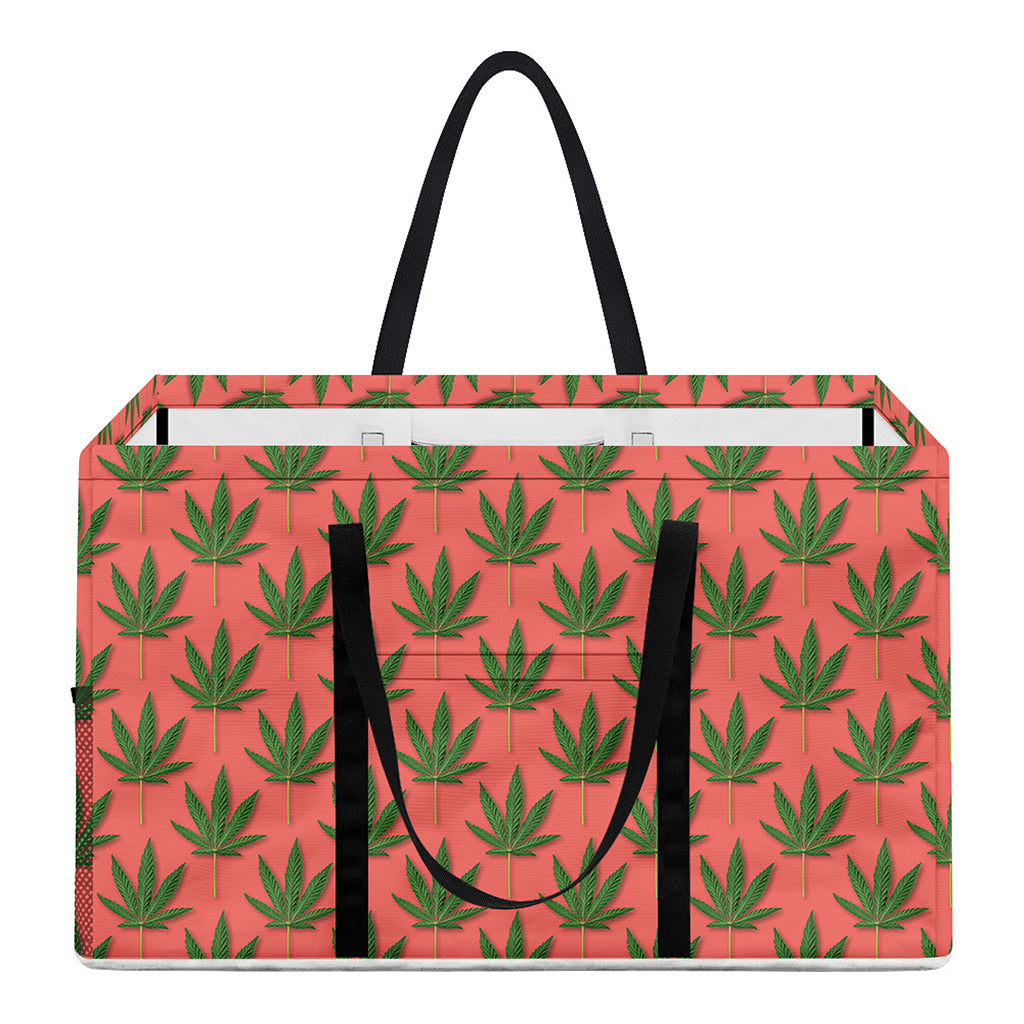 Green And Pink Cannabis Leaf Print Utility Tote Bag