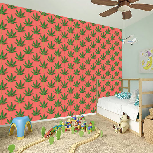 Green And Pink Cannabis Leaf Print Wall Sticker