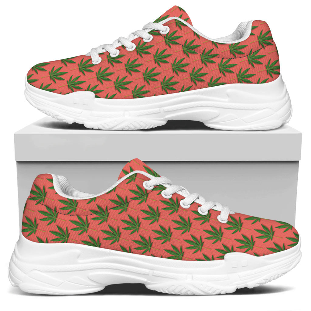 Green And Pink Cannabis Leaf Print White Chunky Shoes