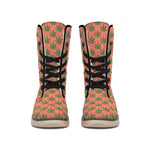 Green And Pink Cannabis Leaf Print Winter Boots