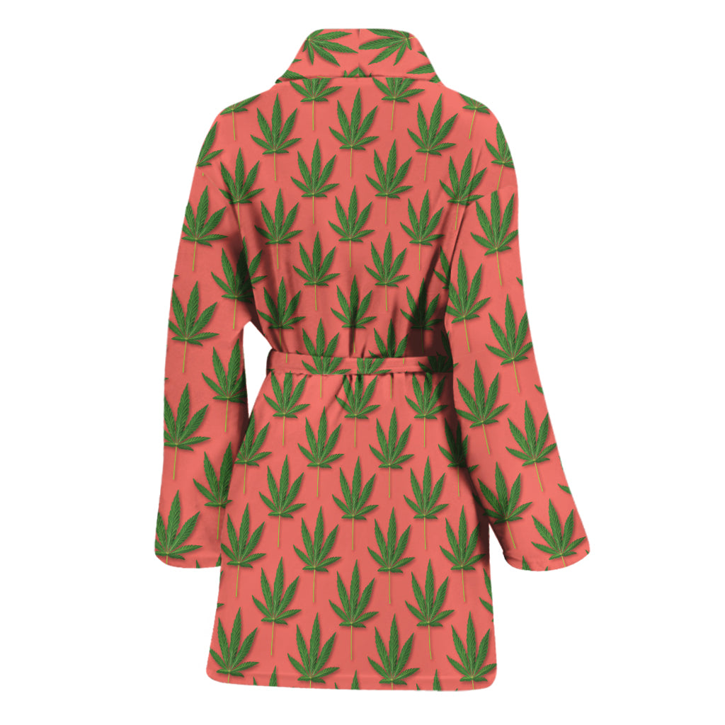 Green And Pink Cannabis Leaf Print Women's Bathrobe