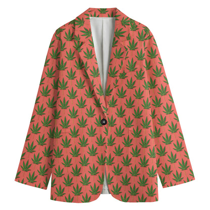 Green And Pink Cannabis Leaf Print Women's Blazer