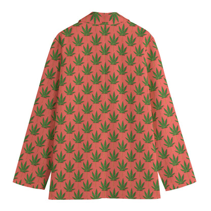 Green And Pink Cannabis Leaf Print Women's Blazer
