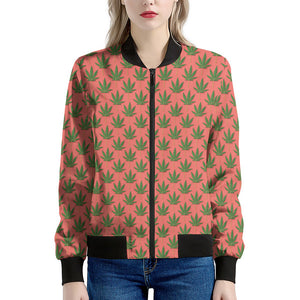 Green And Pink Cannabis Leaf Print Women's Bomber Jacket