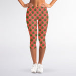 Green And Pink Cannabis Leaf Print Women's Capri Leggings