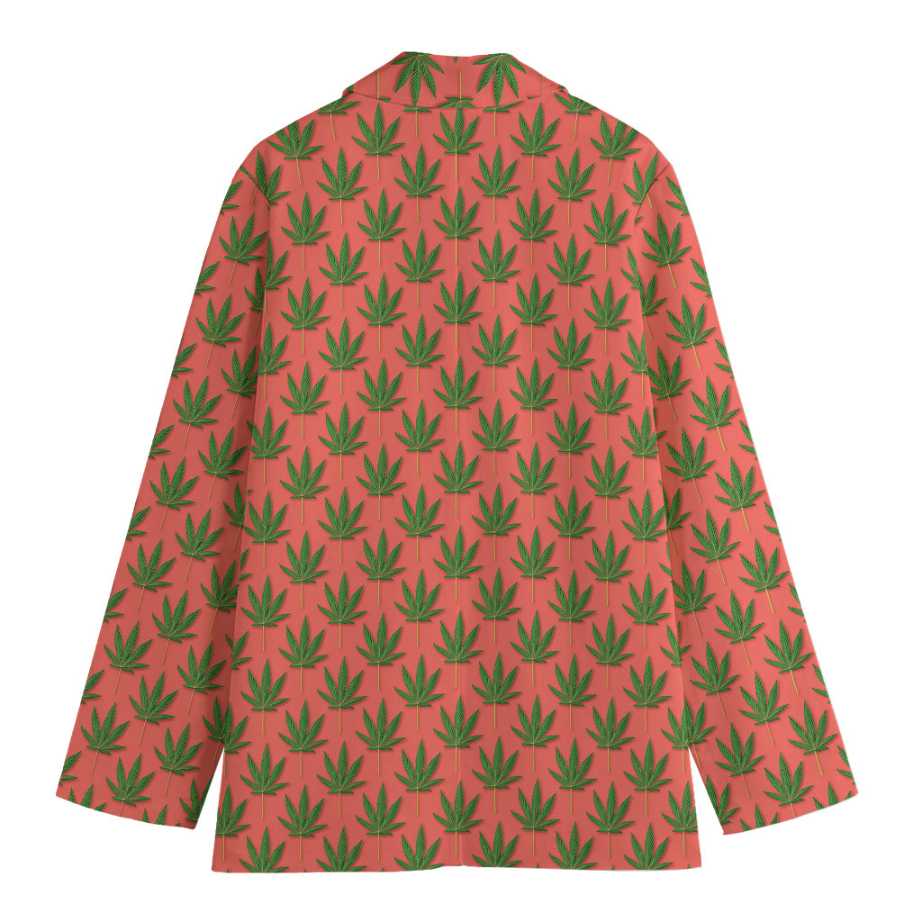 Green And Pink Cannabis Leaf Print Women's Cotton Blazer