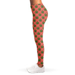 Green And Pink Cannabis Leaf Print Women's Leggings