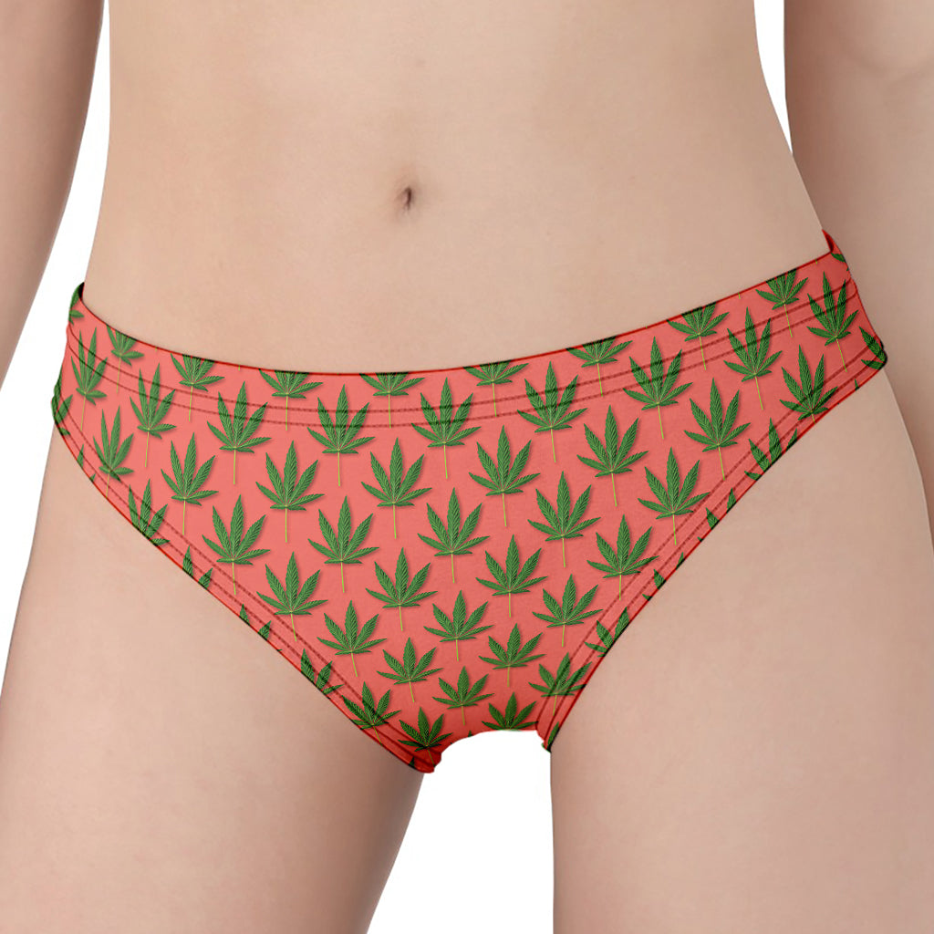 Green And Pink Cannabis Leaf Print Women's Panties