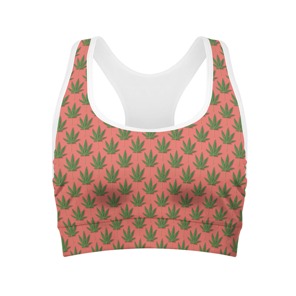 Green And Pink Cannabis Leaf Print Women's Sports Bra