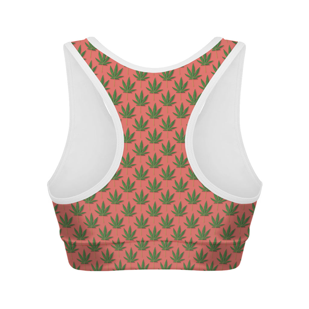 Green And Pink Cannabis Leaf Print Women's Sports Bra