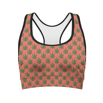 Green And Pink Cannabis Leaf Print Women's Sports Bra