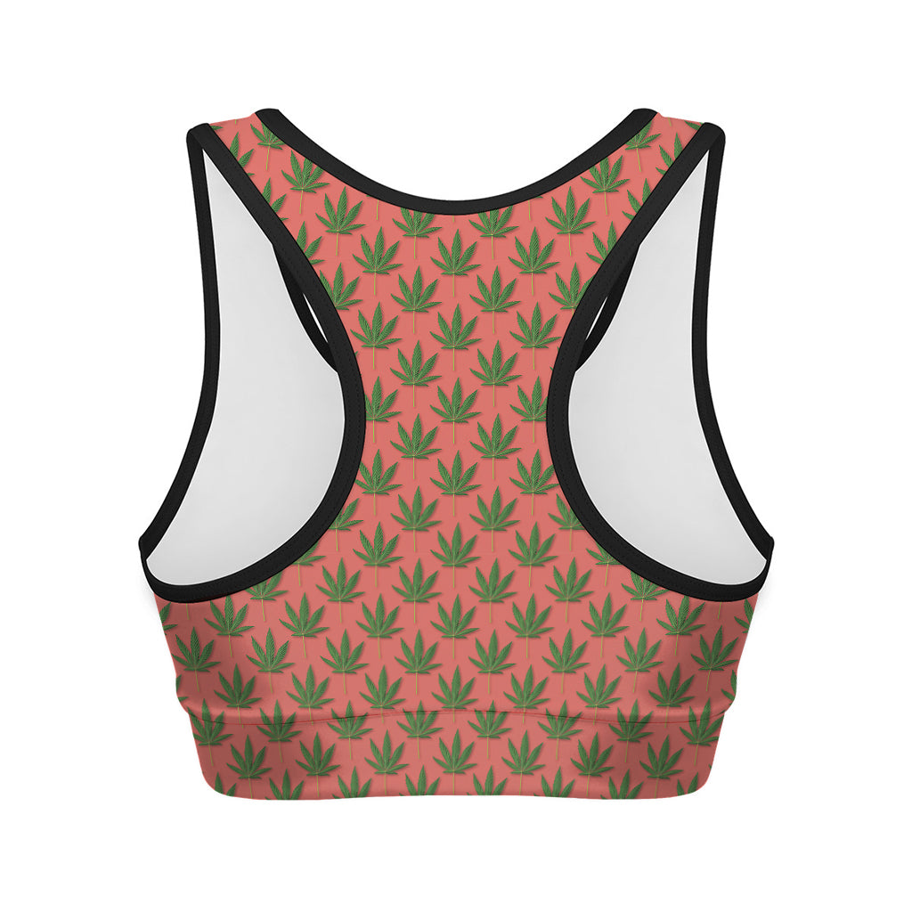 Green And Pink Cannabis Leaf Print Women's Sports Bra