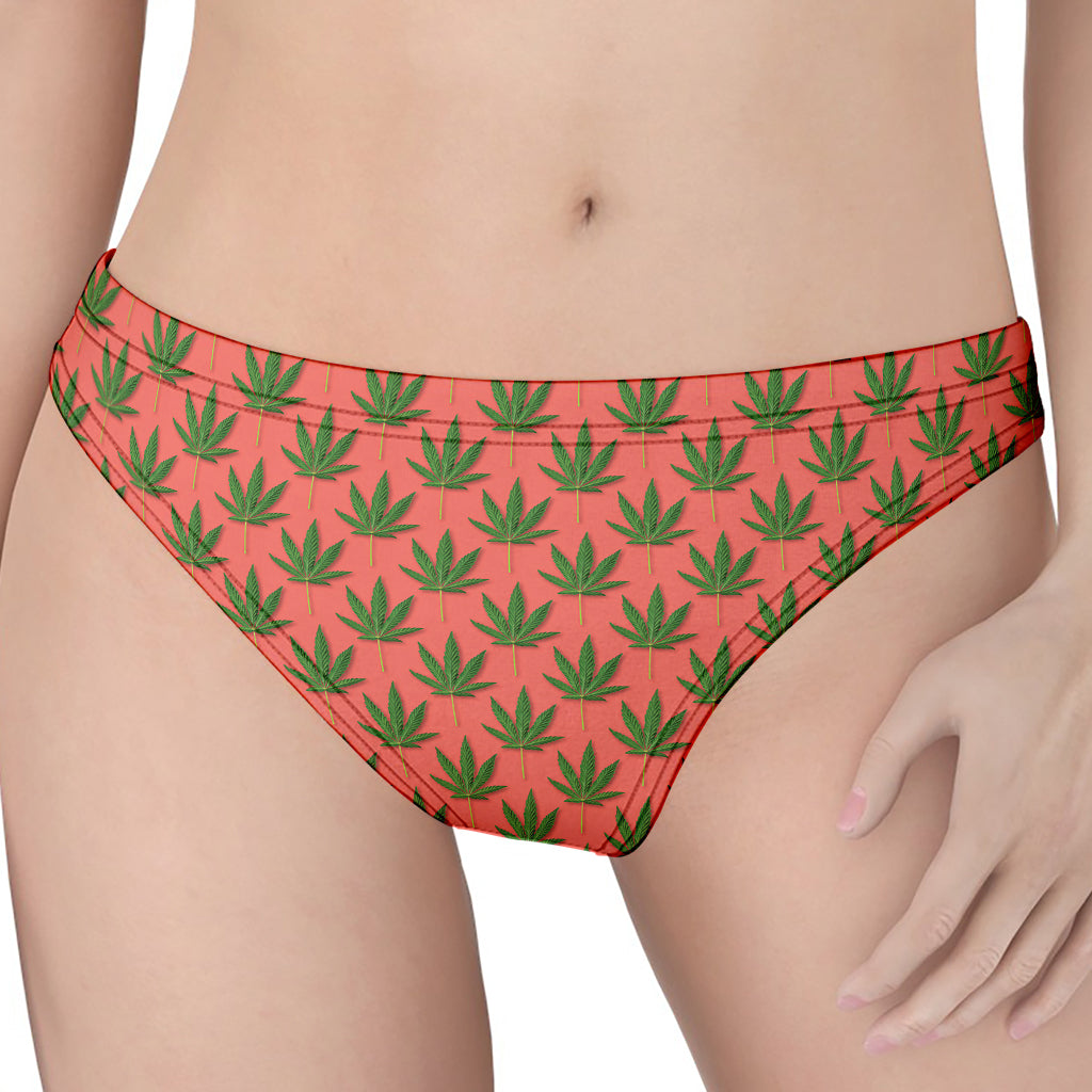 Green And Pink Cannabis Leaf Print Women's Thong