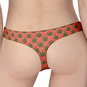 Green And Pink Cannabis Leaf Print Women's Thong