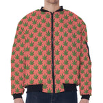 Green And Pink Cannabis Leaf Print Zip Sleeve Bomber Jacket
