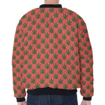 Green And Pink Cannabis Leaf Print Zip Sleeve Bomber Jacket