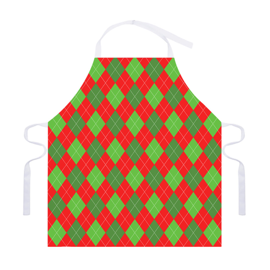 Green And Red Argyle Pattern Print Adjustable Apron