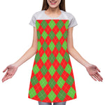 Green And Red Argyle Pattern Print Adjustable Apron