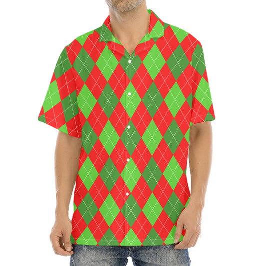 Green And Red Argyle Pattern Print Aloha Shirt