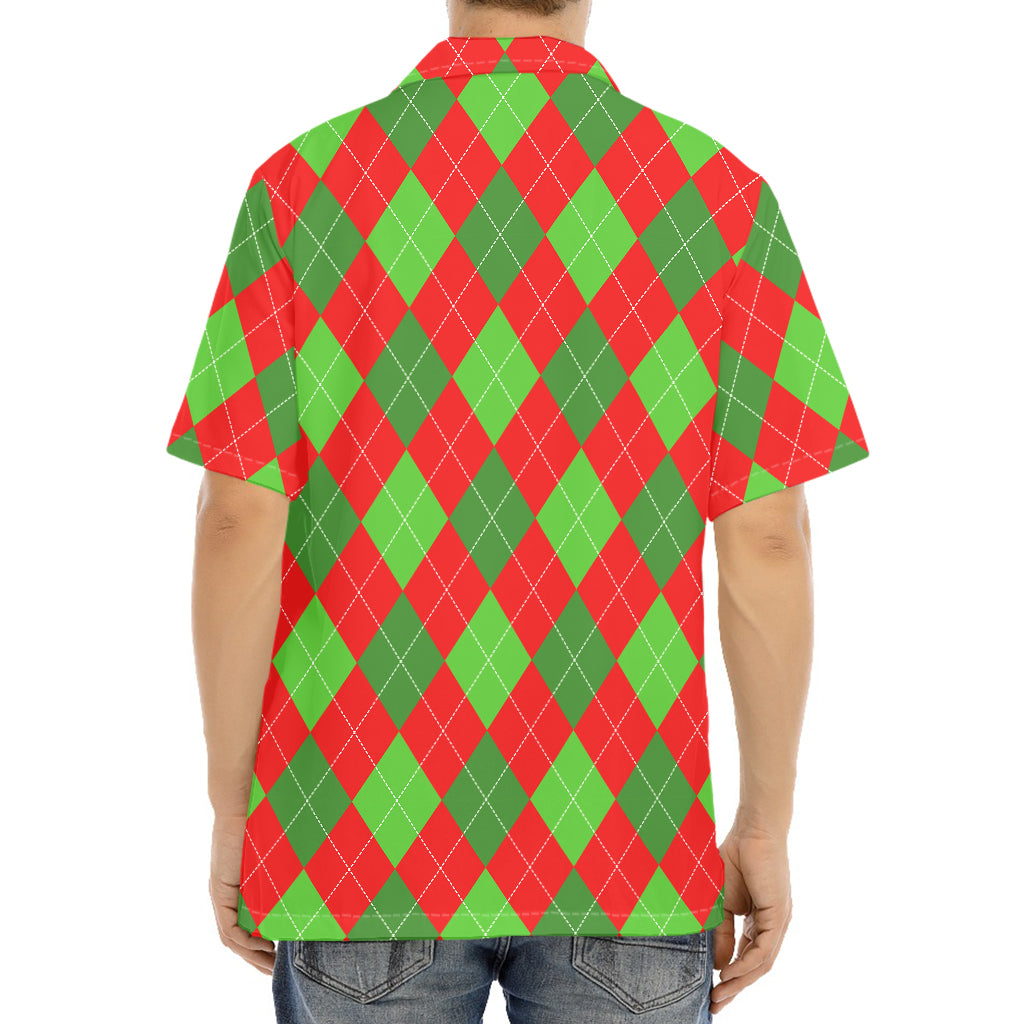 Green And Red Argyle Pattern Print Aloha Shirt