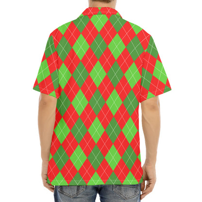 Green And Red Argyle Pattern Print Aloha Shirt