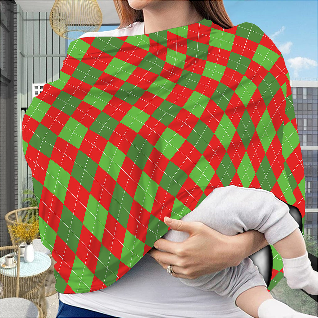 Green And Red Argyle Pattern Print Baby Seat Cover