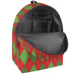 Green And Red Argyle Pattern Print Backpack