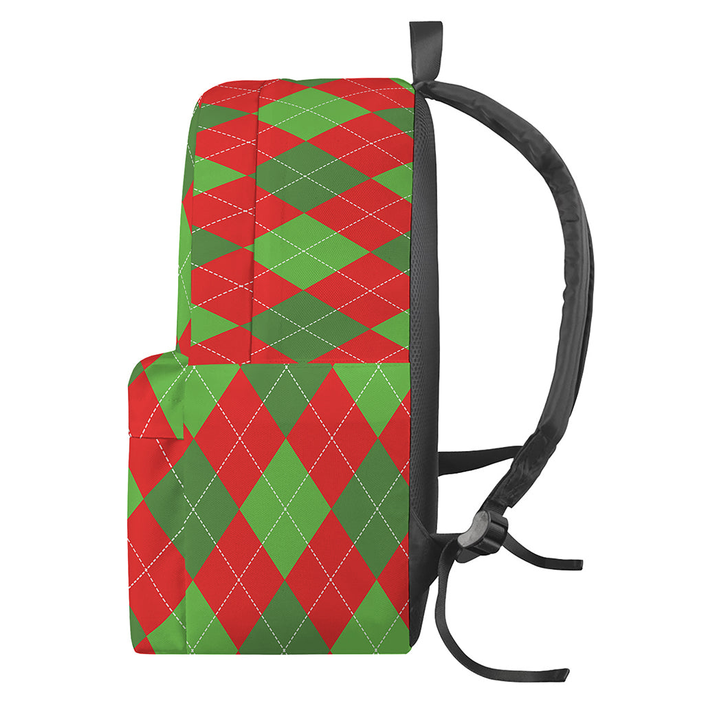 Green And Red Argyle Pattern Print Backpack