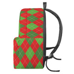 Green And Red Argyle Pattern Print Backpack